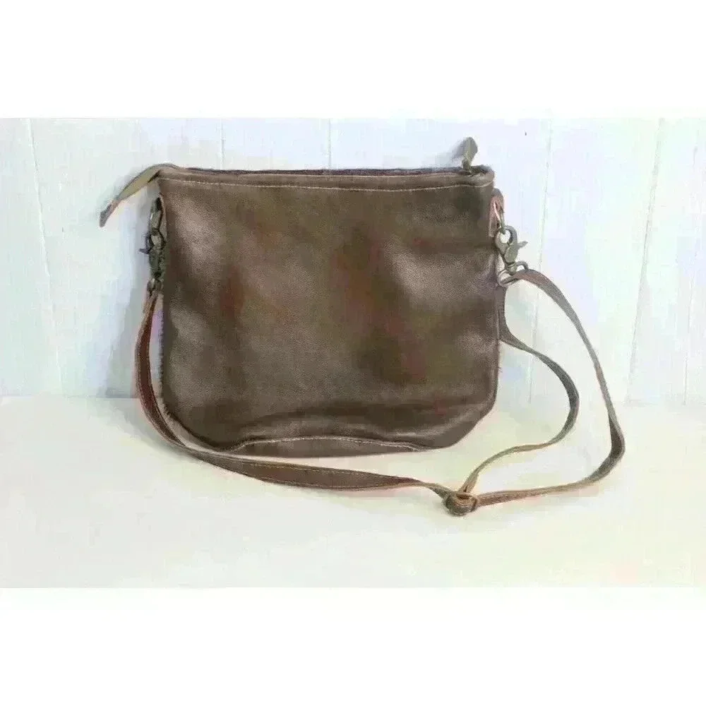 Myra Bag Western Cowgirl On Hide Leather Medium Brown Satchel Crossbody Purse‎